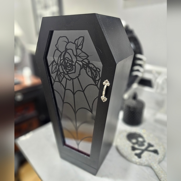 RARE Dolls Kill Home Goth Black Spiderweb Rose Black Eternal Coffin Jewelry Box - Picture 7 of 16